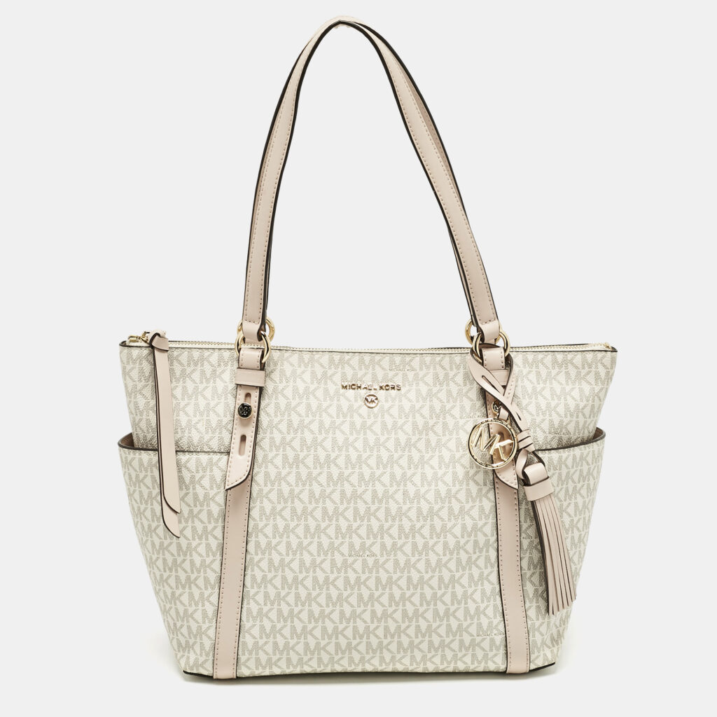Michael Kors White/Pink Signature Coated Canvas Medium Sullivan Tote Michael Kors White/Pink Signature Coated Canvas Medium Sullivan Tote