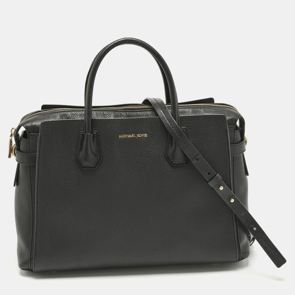 Michael Kors Black Leather Large Mercer Belted Satchel