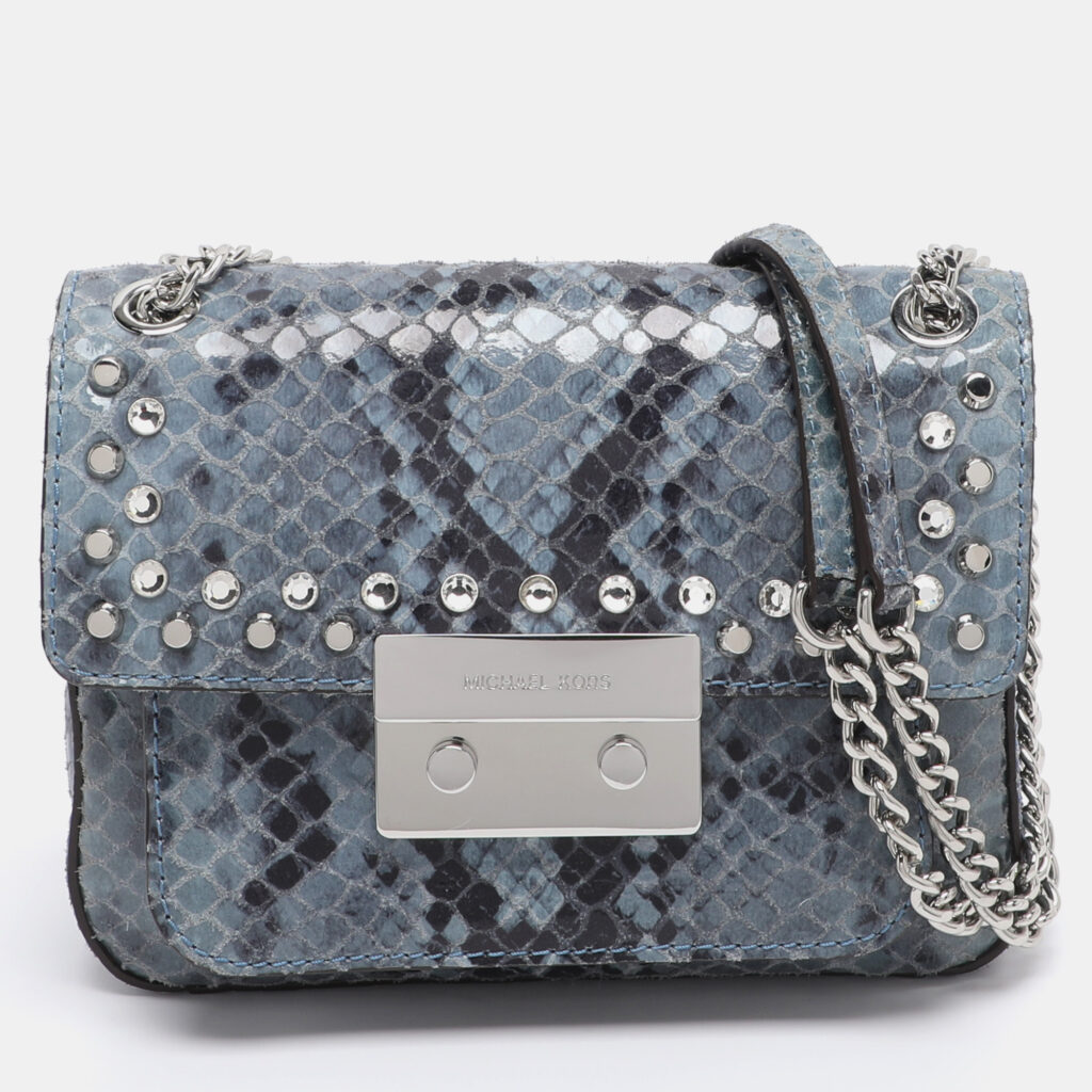 Michael Kors Two-Tone Blue Python Effect Leather Small Sloan Shoulder Bag