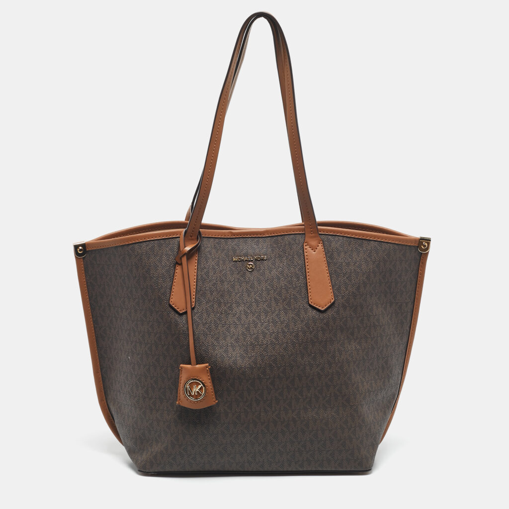 Michael Kors Brown Signature Coated Canvas and Leather Jane Tote Michael Kors Brown Signature Coated Canvas and Leather Jane Tote