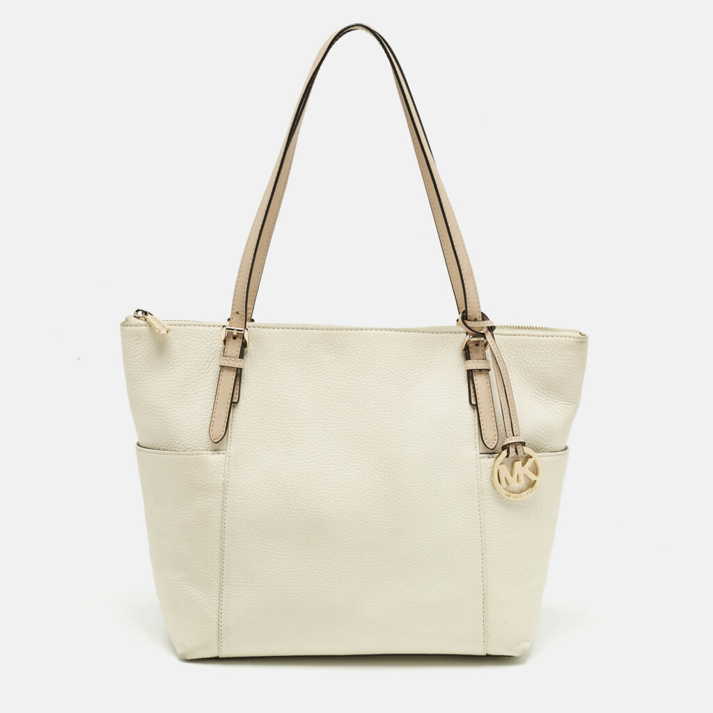MICHAEL Michael Kors Off White/Beige Leather Jet Set East West Tote MICHAEL Michael Kors Off White/Beige Leather Jet Set East West Tote