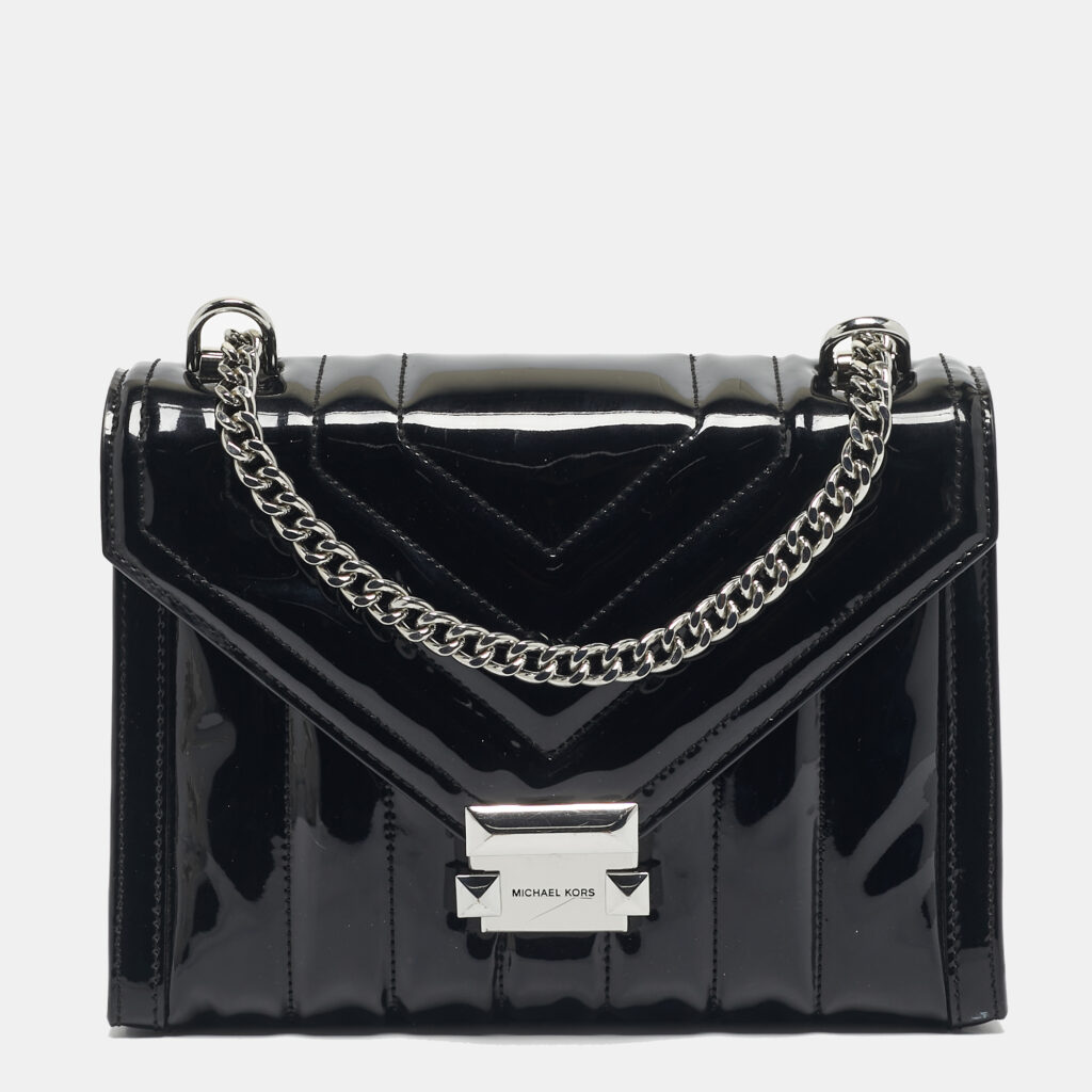 Michael Kors Black Quilted Patent Leather Large Whitney Shoulder Bag Michael Kors Black Quilted Patent Leather Large Whitney Shoulder Bag