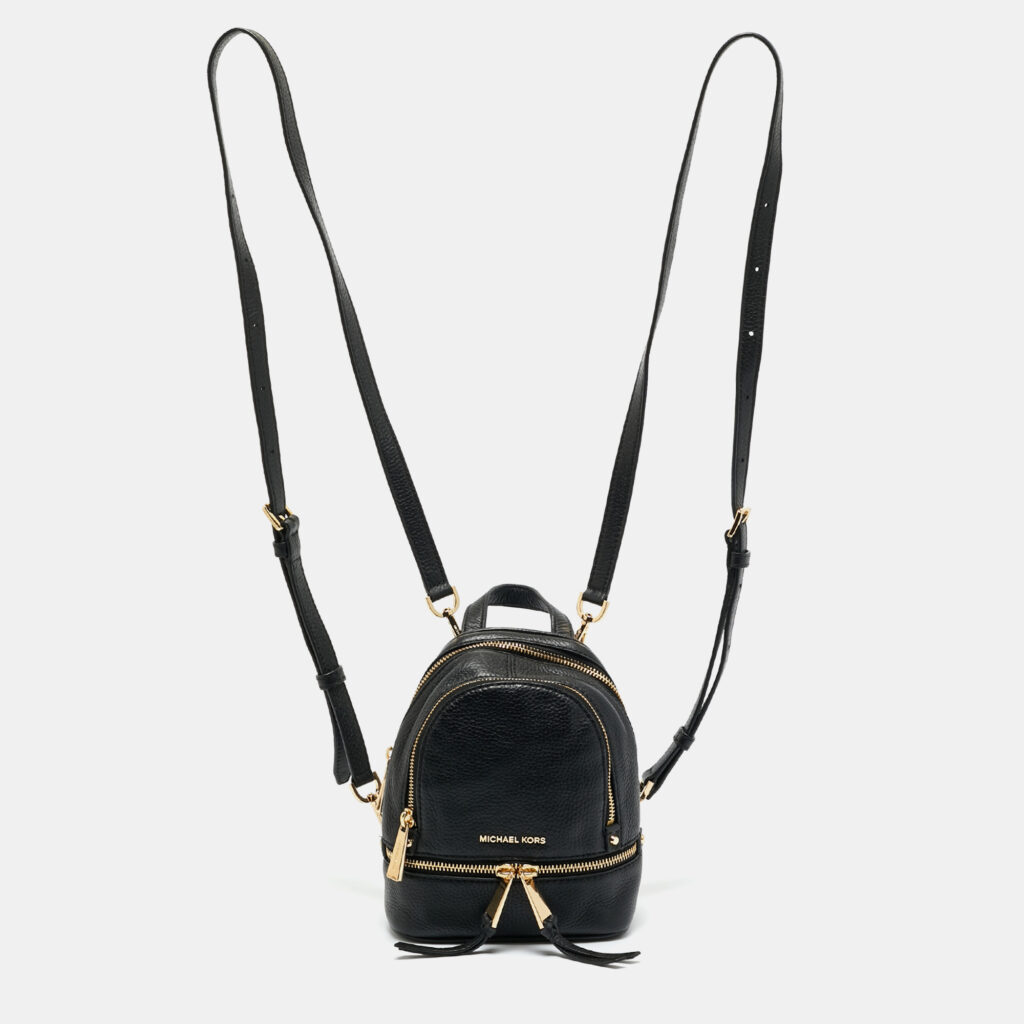 Michael Kors Black Leather Mini Rhea Backpack Michael Kors Black Leather Mini Rhea Backpack