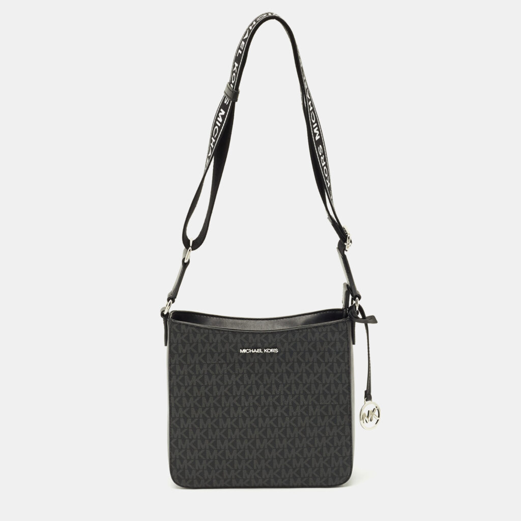 luxury-women-michael-kors-used-handbags-p1205478-013-1.jpg Michael Kors Black Signature Coated Canvas Jet Set Crossbody Bag