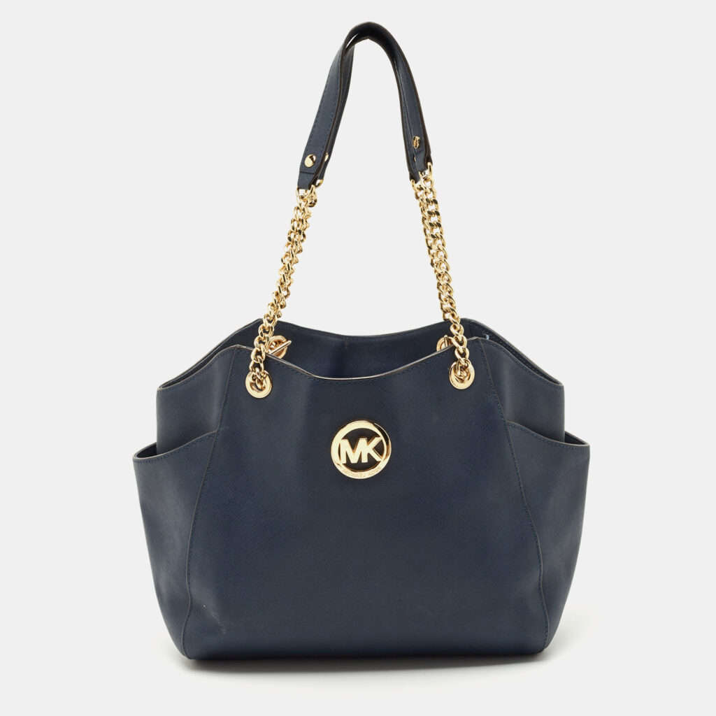 Michael Kors Navy Blue Leather Jet Set Travel Chain Tote Michael Kors Navy Blue Leather Jet Set Travel Chain Tote