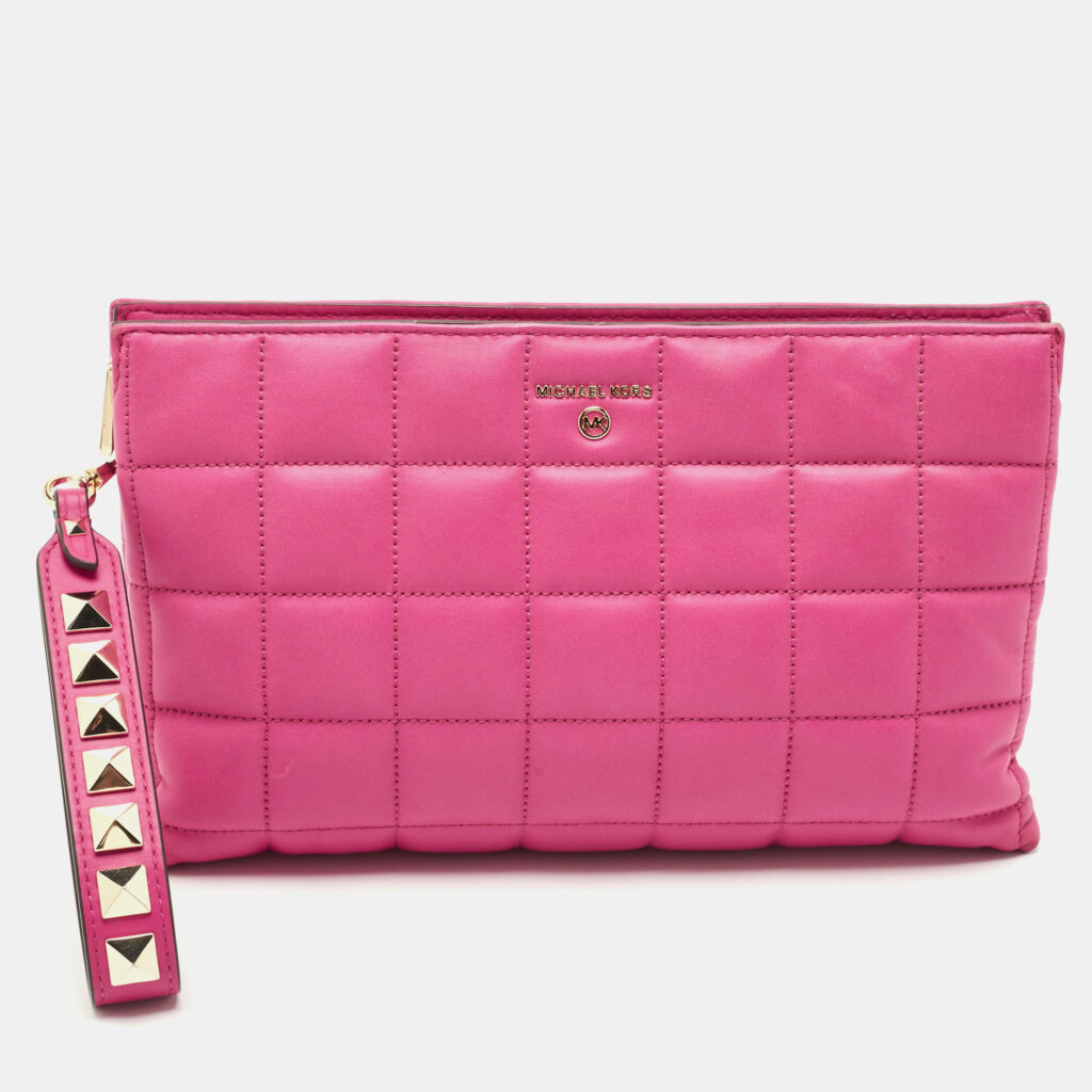 Michael Kors Pink Quilted Leather Wristlet Studded Clutch Michael Kors Pink Quilted Leather Wristlet Studded Clutch