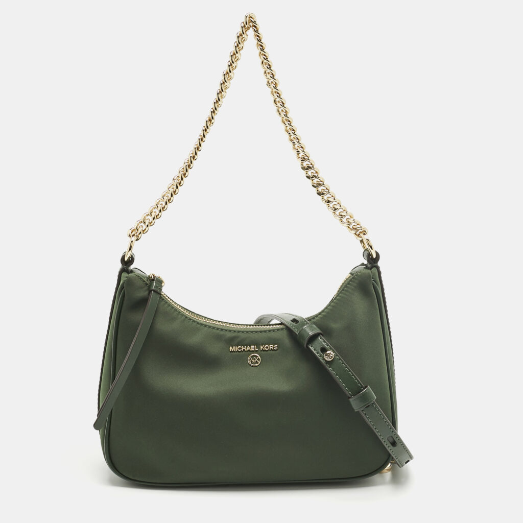 Michael Kors Green Nylon and Leather Gabardine Crossbody Bag