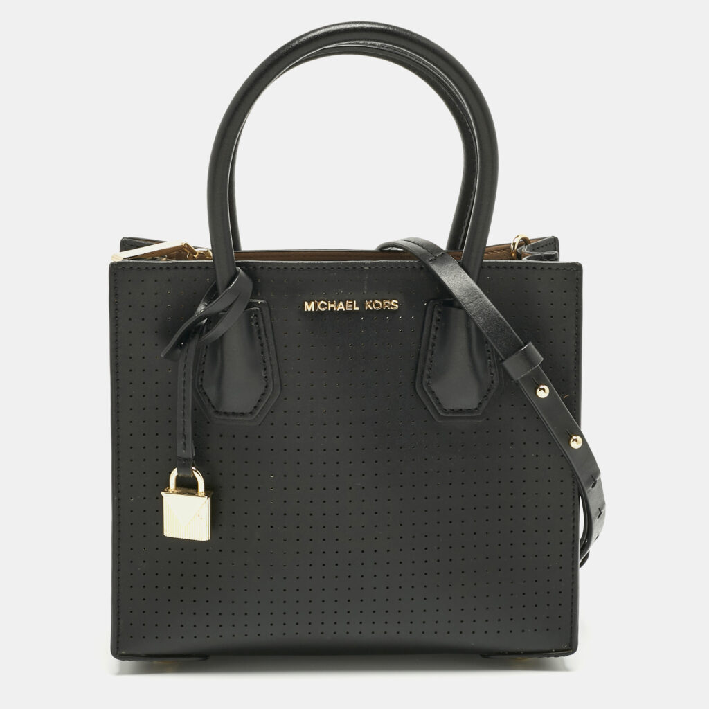 Michael Kors Black Perforated Leather Small Mercer Tote Michael Kors Black Perforated Leather Small Mercer Tote