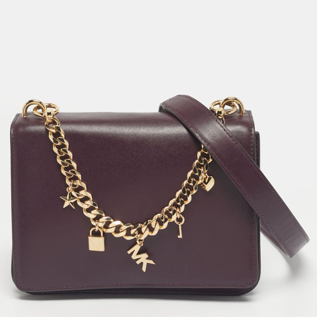 Michael Kors Purple Leather Mott Charm Swag Shoulder Bag Michael Kors Purple Leather Mott Charm Swag Shoulder Bag
