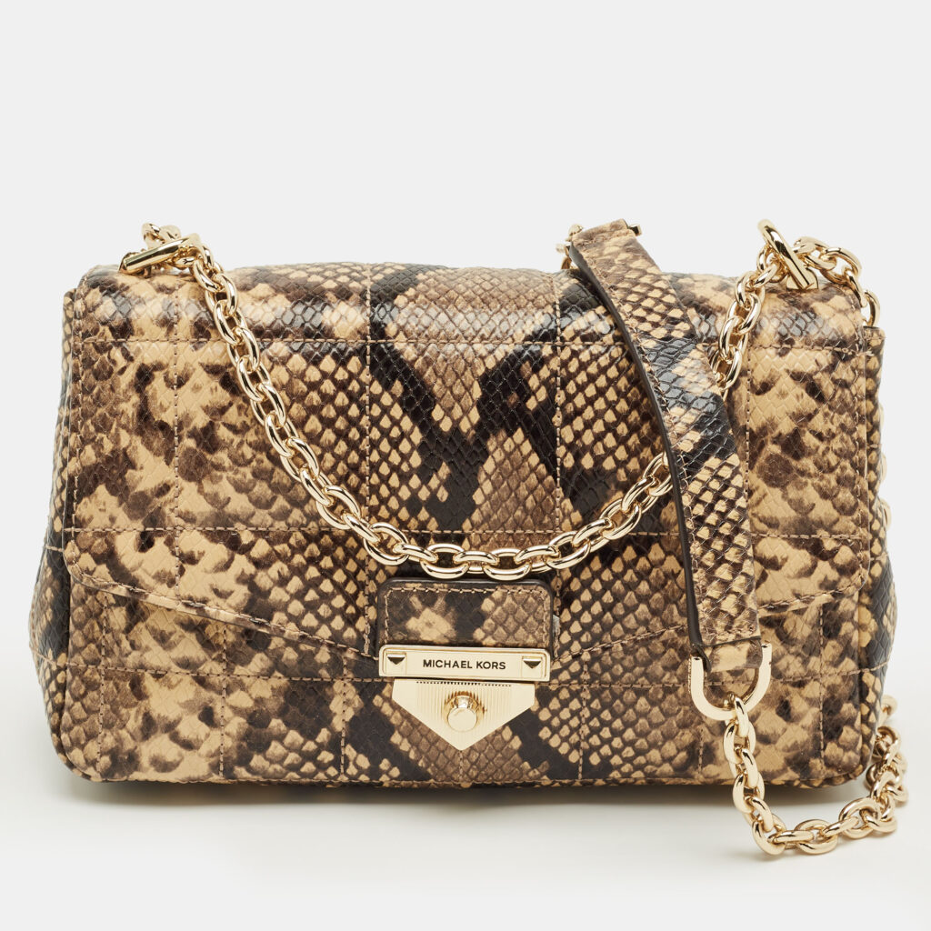 Michael Kors Cream/Black Python Embossed Leather Large Soho Shoulder Bag