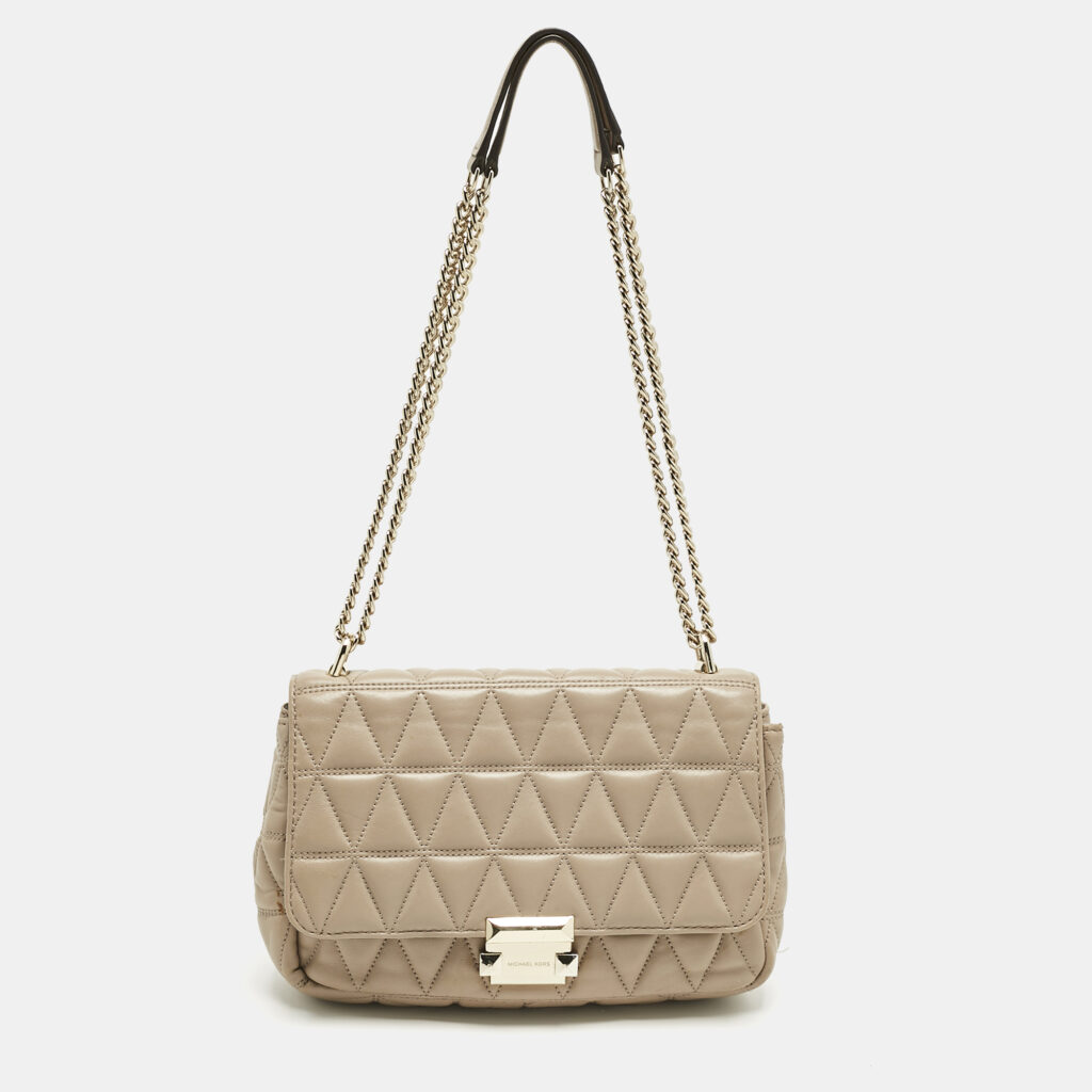 Micheal Kors Beige Quilted Leather Large Sloan Shoulder Bag