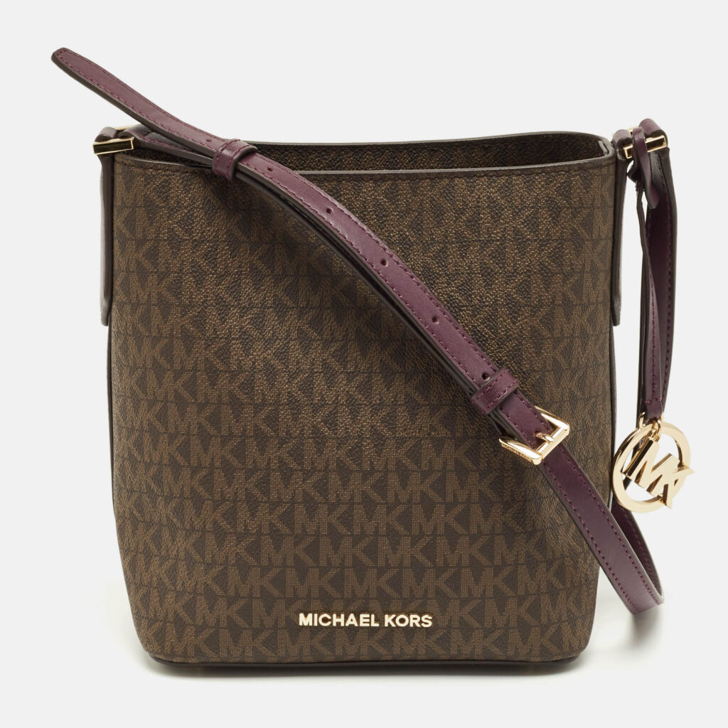 Michael Kors Purple/Brown Signature Coated Canvas and Leather Bucket Bag