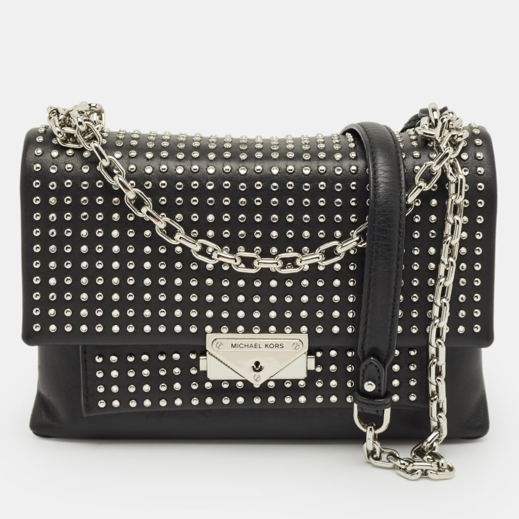 Michael Kors Black Leather Studded Cece Top Handle Bag