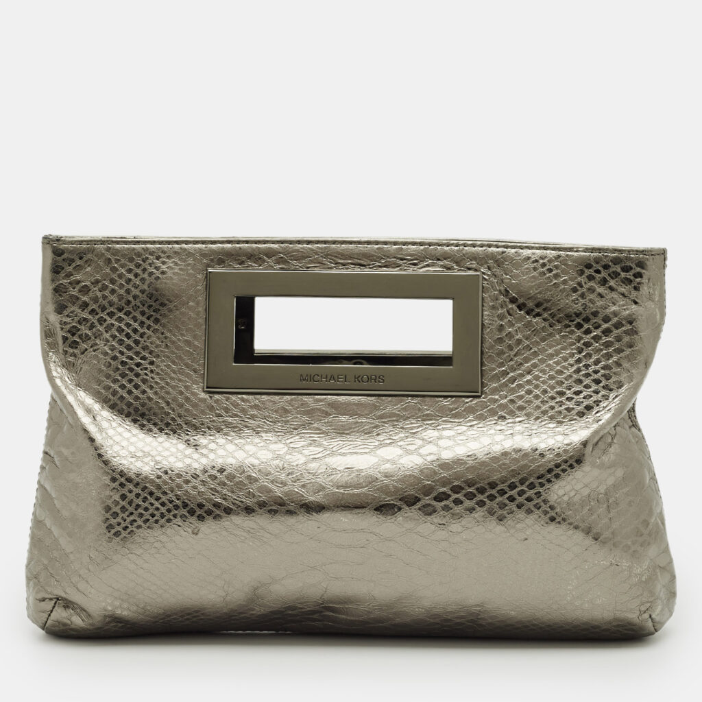 Michael Kors Metallic Python Embossed Leather Berkley Clutch