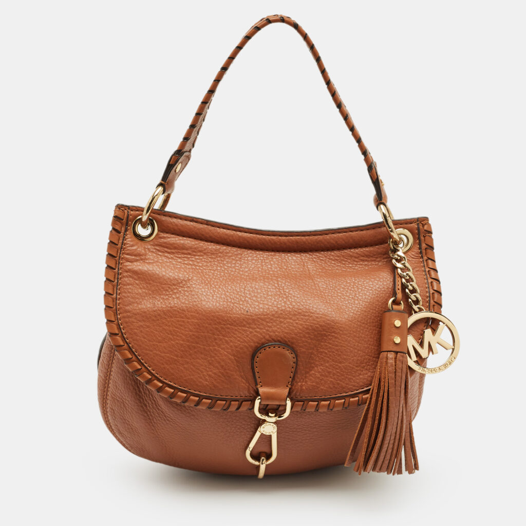 Michael Kors Brown Leather Tassel Braided Flap Hobo