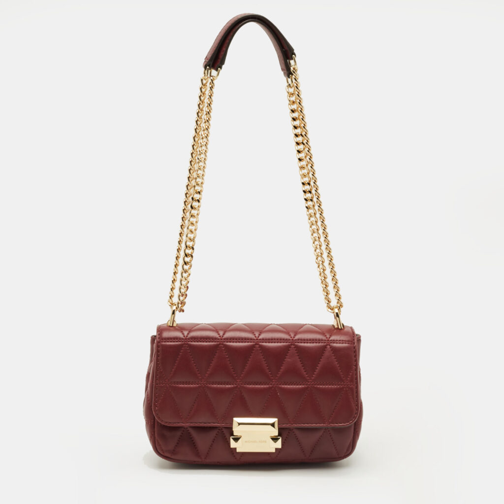 Michael Kors Burgundy Quilted Leather Small Sloan Shoulder Bag Michael Kors Burgundy Quilted Leather Small Sloan Shoulder Bag
