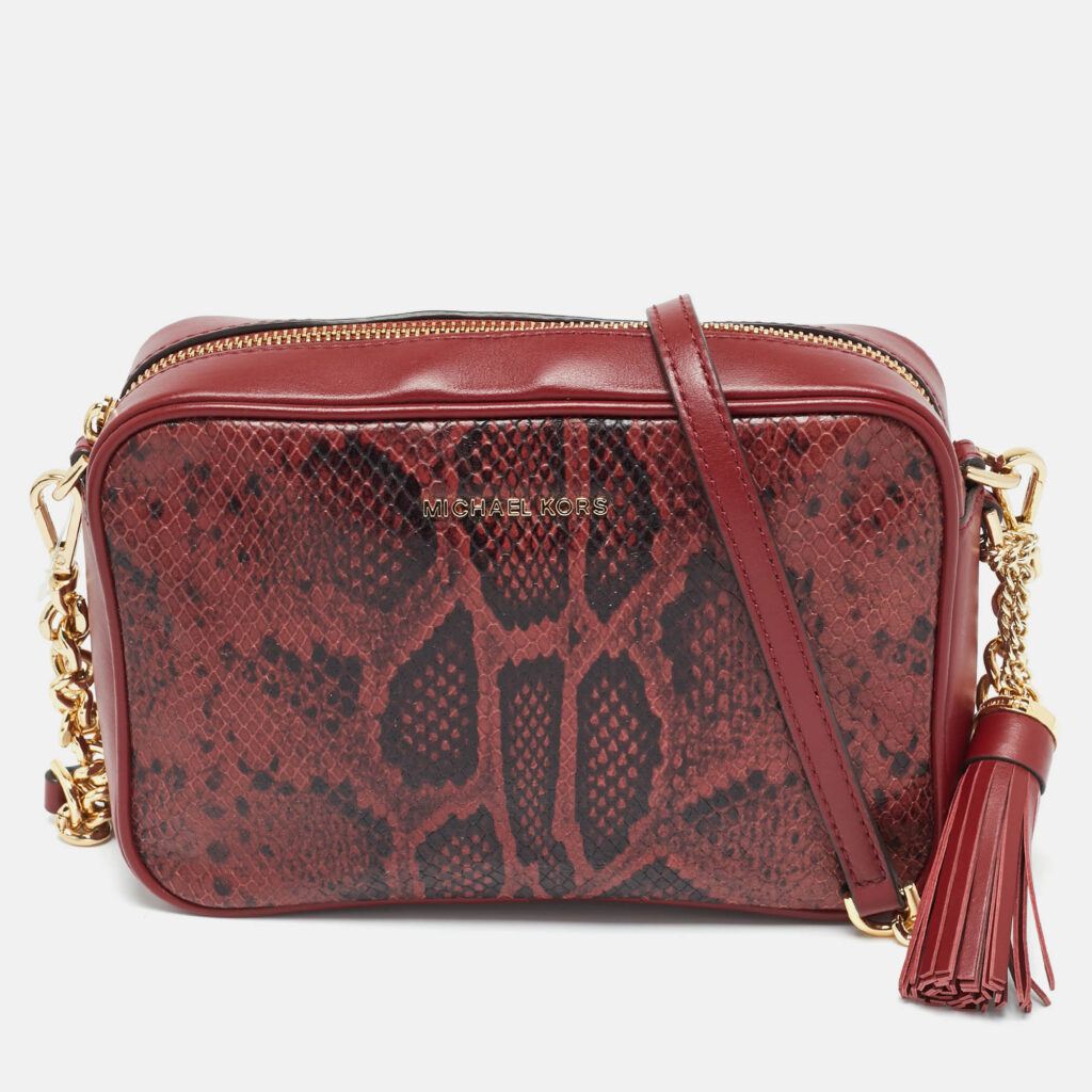 Michael Kors Red Python Embossed and Leather Jet Set Tassel Camera Bag Michael Kors Red Python Embossed and Leather Jet Set Tassel Camera Bag