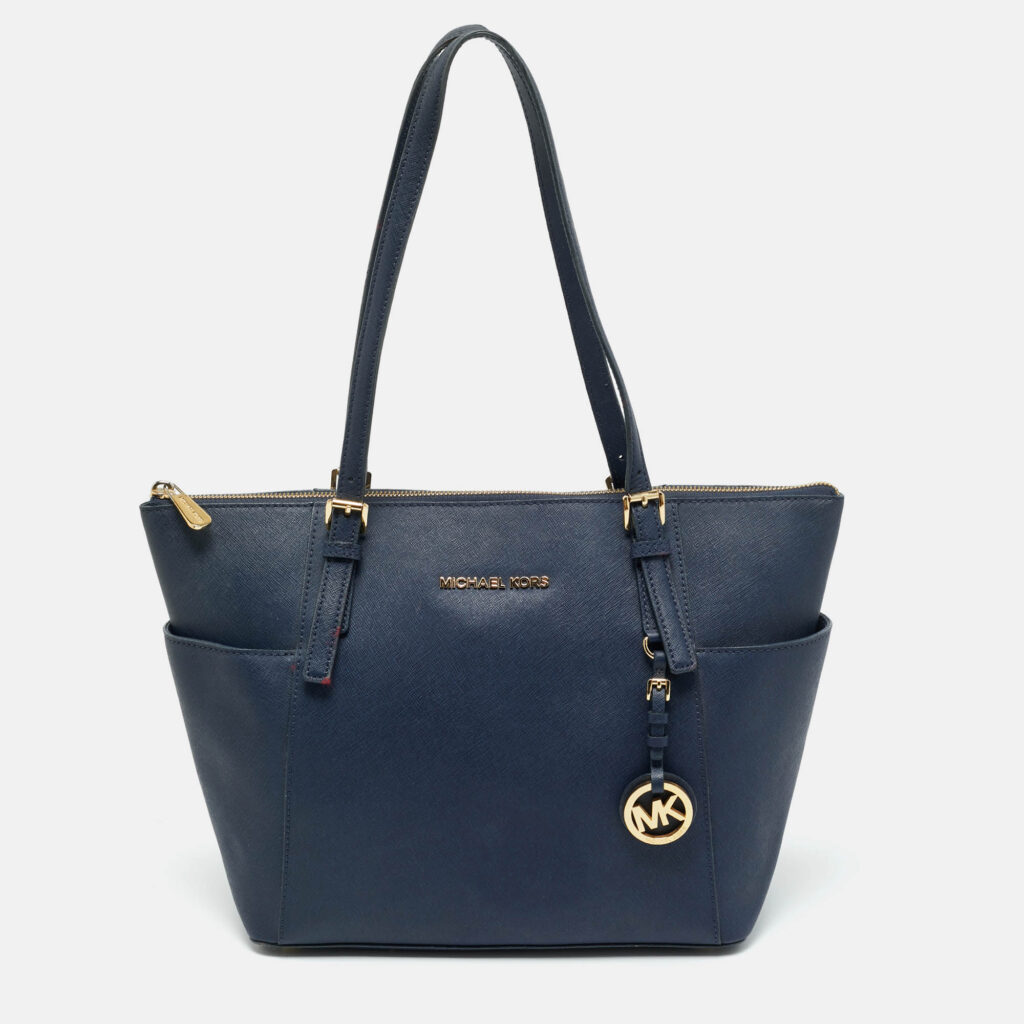 Michael Kors Navy Blue Leather Jet Set E/W Top Zip Tote Michael Kors Navy Blue Leather Jet Set E/W Top Zip Tote