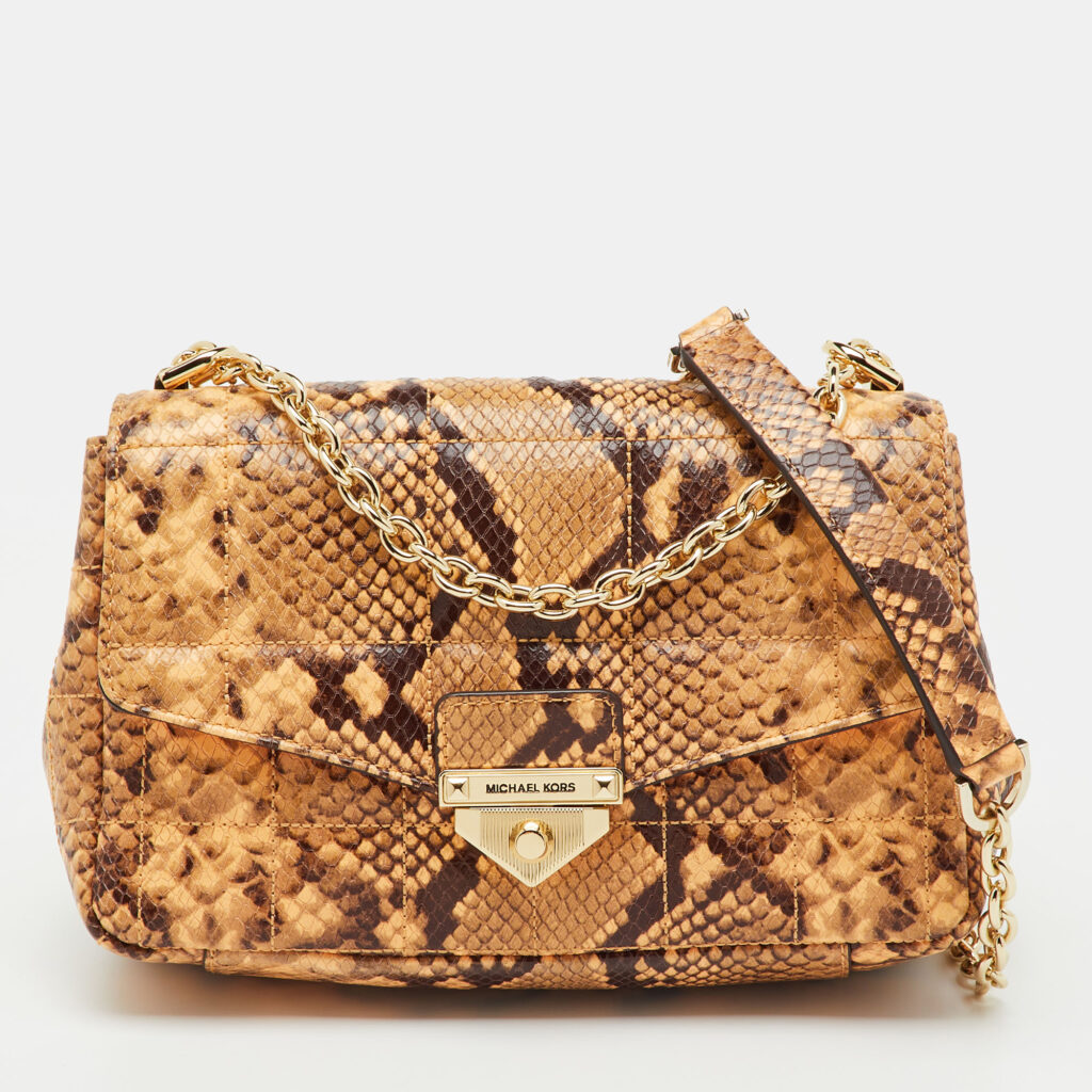 luxury-women-michael-kors-used-handbags-p1244236-001.jpg Michael Kors Cream/Black Python Embossed Leather Large Soho Shoulder Bag