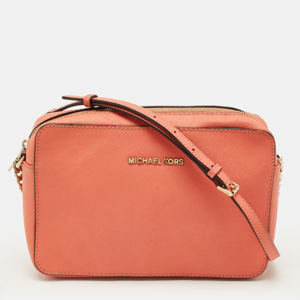 Michael Kors Jet Set Camera Peach Leather Crossbody Bag Michael Kors Jet Set Camera Peach Leather Crossbody Bag