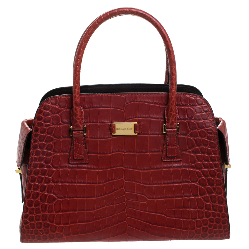 Michael Kors Red Croc Embossed Leather Gia Satchel Michael Kors Red Croc Embossed Leather Gia Satchel