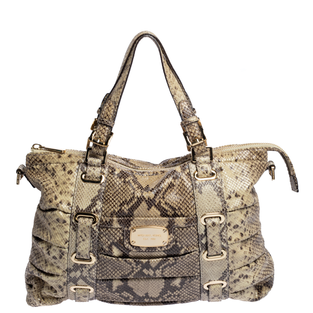 Michael Kors Beige Python Effect Leather Satchel Michael Kors Beige Python Effect Leather Satchel