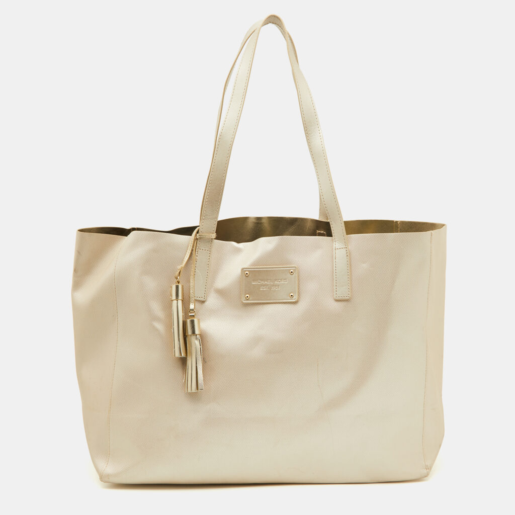 Michael Kors Gold Faux Leather Shopper Tote Michael Kors Gold Faux Leather Shopper Tote