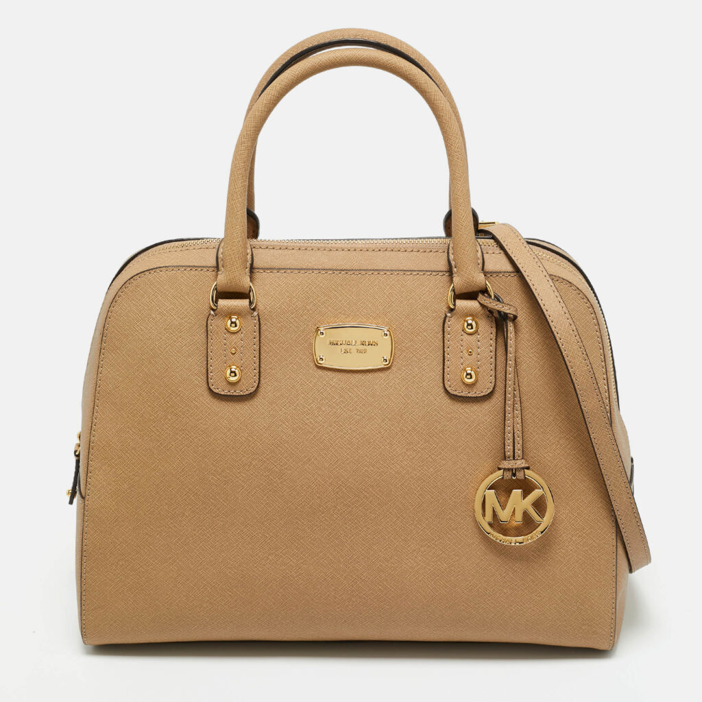 MICHAEL Michael Kors Beige Leather Large Sandrine Satchel MICHAEL Michael Kors Beige Leather Large Sandrine Satchel
