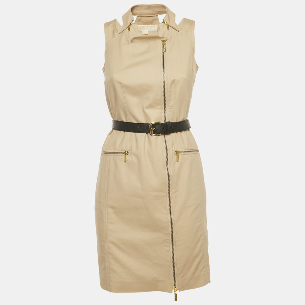 MICHAEL Michael Kors Beige Cotton Belted Mini Dress XS