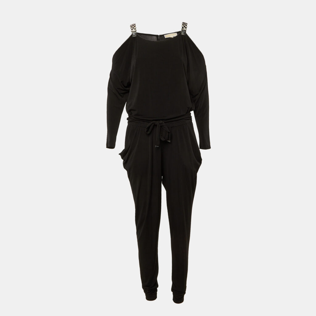 MICHAEL Michael Kors Black Jersey Cold Shoulder Jumpsuit M