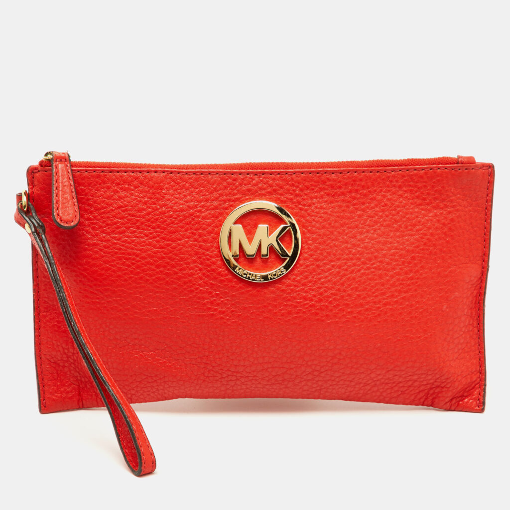 MICHAEL Michael Kors Orange Leather Wristlet Clutch MICHAEL Michael Kors Orange Leather Wristlet Clutch