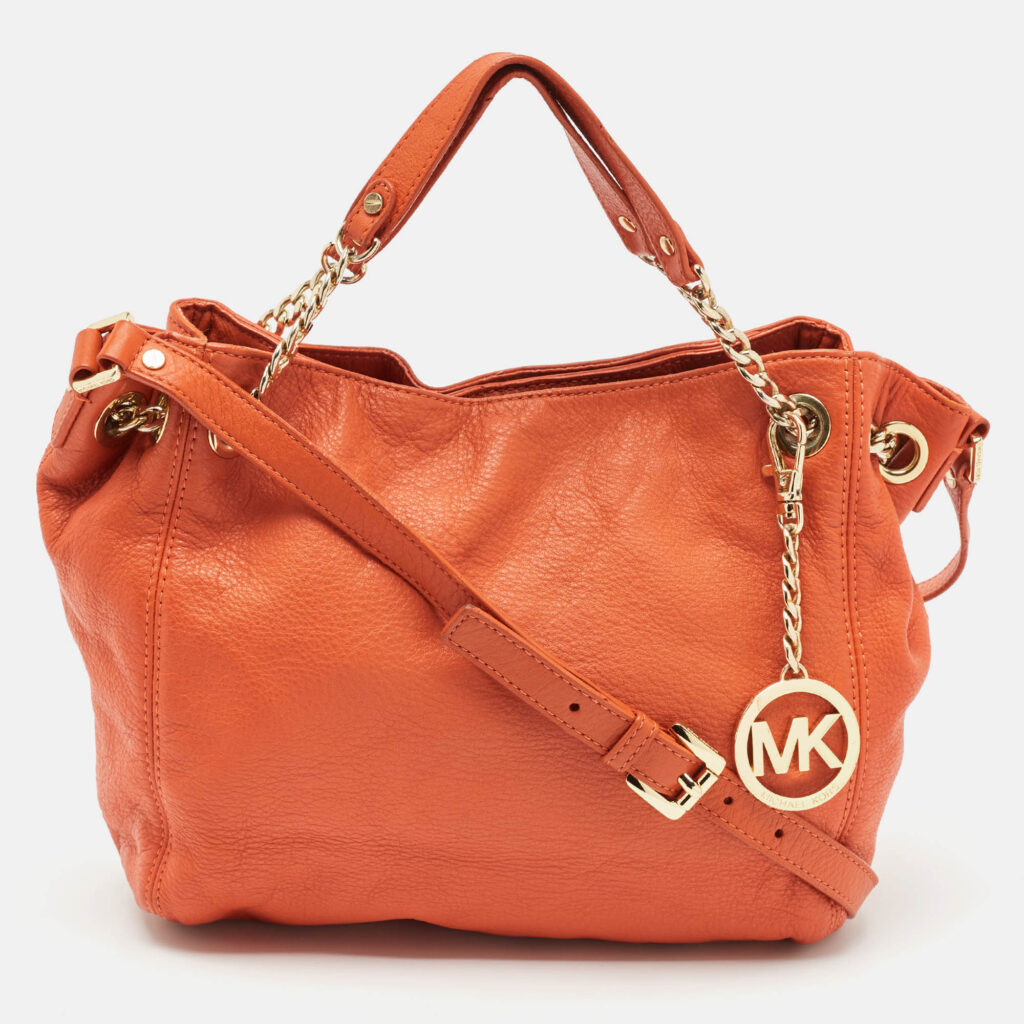 luxury-women-michael-michael-kors-used-handbags-p1110688-017-1.jpg MICHAEL Michael Kors Orange Leather Chain Top Handle Bag