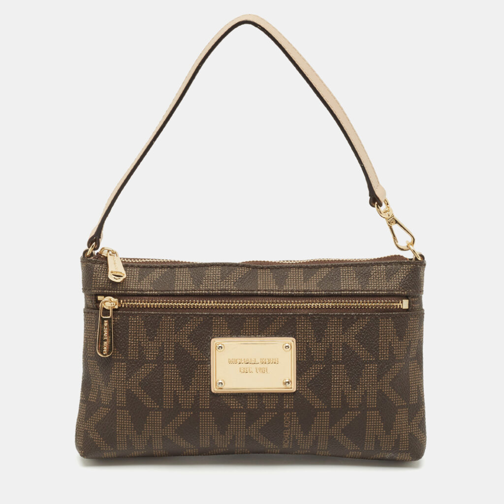 MICHAEL Michael Kors Brown Signature Coated Canvas Pochette