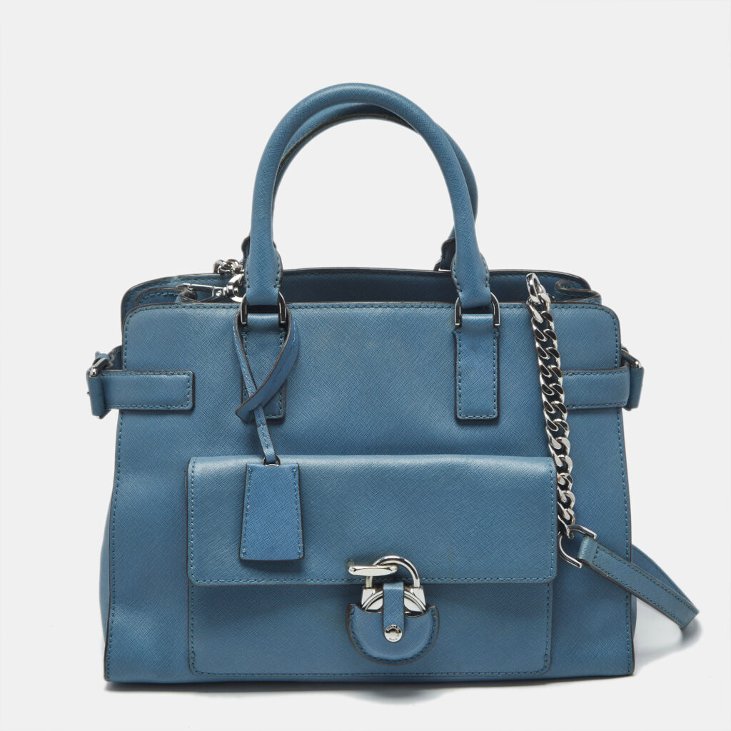 luxury-women-michael-michael-kors-used-handbags-p1180401-002-1.jpg MICHAEL Michael Kors Blue Saffiano Leather Large Emma Satchel