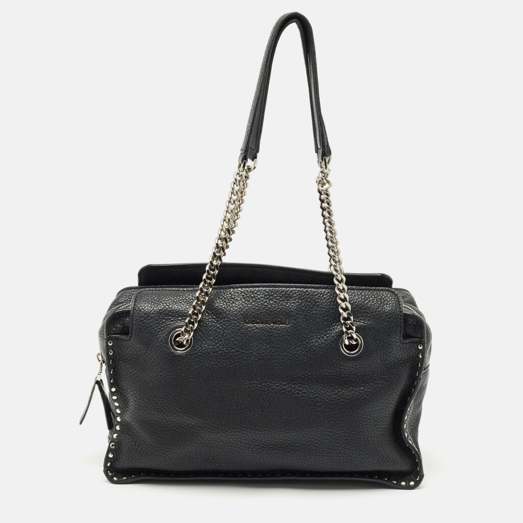 MICHAEL Michael Kors Black Leather Studded Chain Satchel