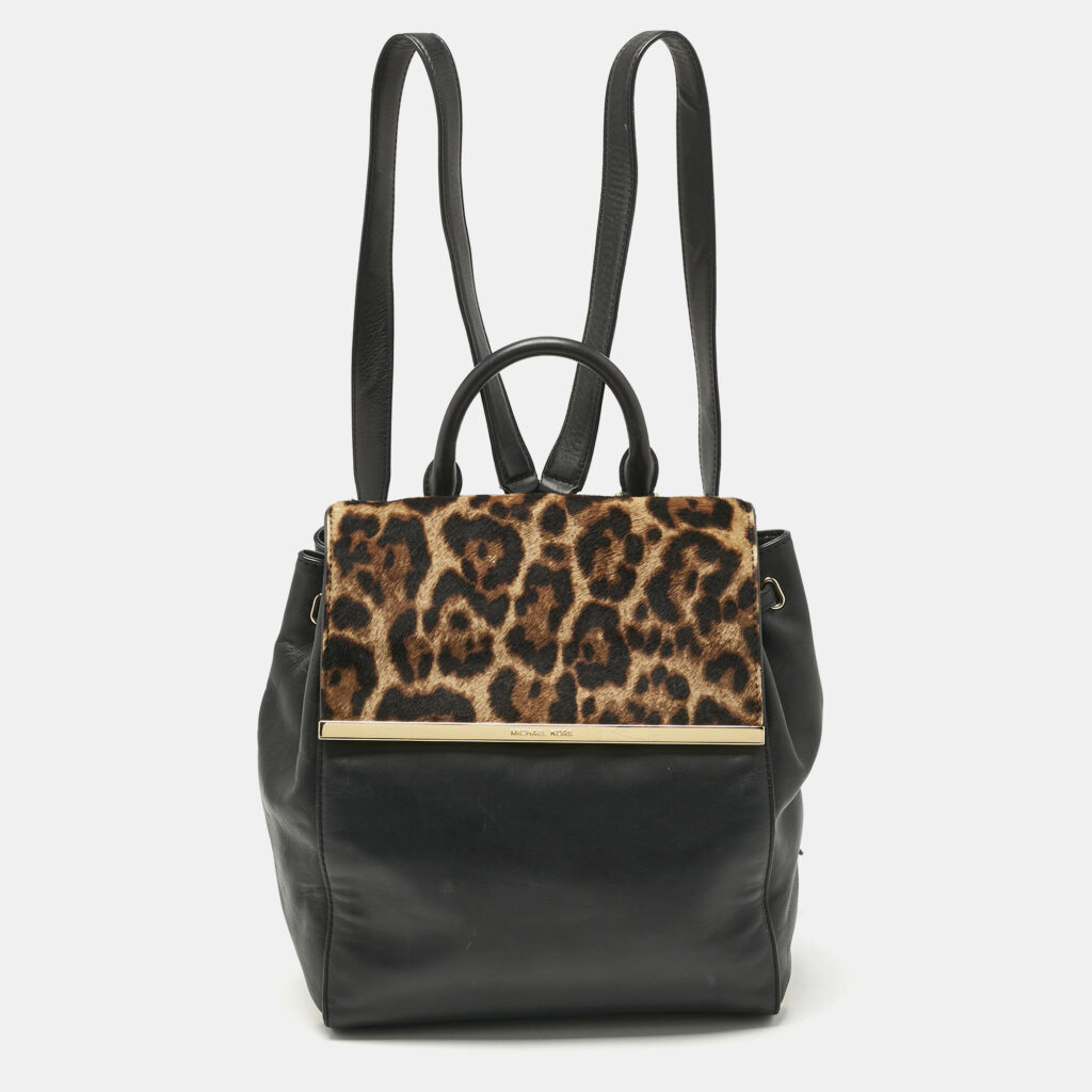 luxury-women-michael-michael-kors-used-handbags-p1180878-011-1.jpg MICHAEL Michael Kors Black/Brown Leopard Print Calfhair and Leather Lana Backpack