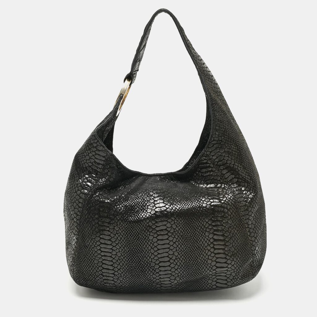 MICHAEL Michael Kors Black Python Effect Faux Suede Fulton Hobo MICHAEL Michael Kors Black Python Effect Faux Suede Fulton Hobo