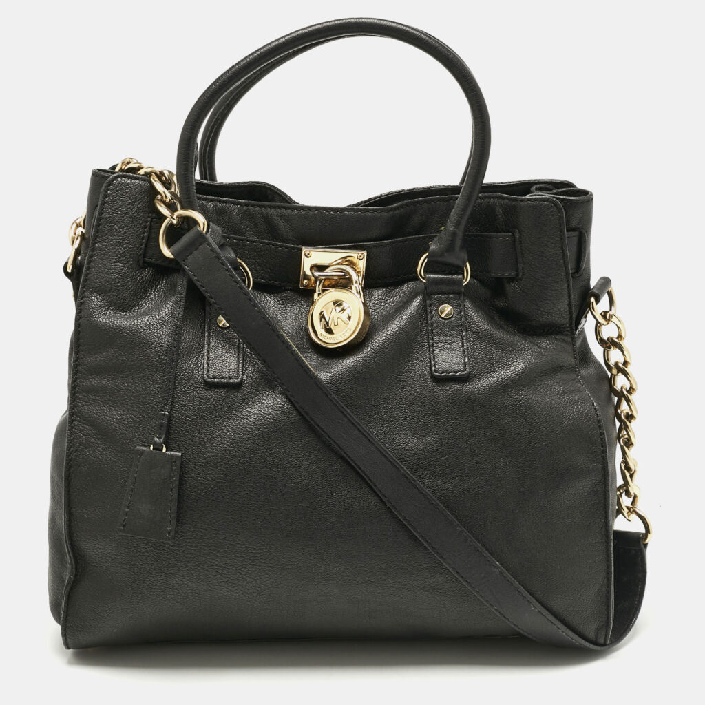MICHAEL Michael Kors Black Leather Large North South Hamilton Tote MICHAEL Michael Kors Black Leather Large North South Hamilton Tote