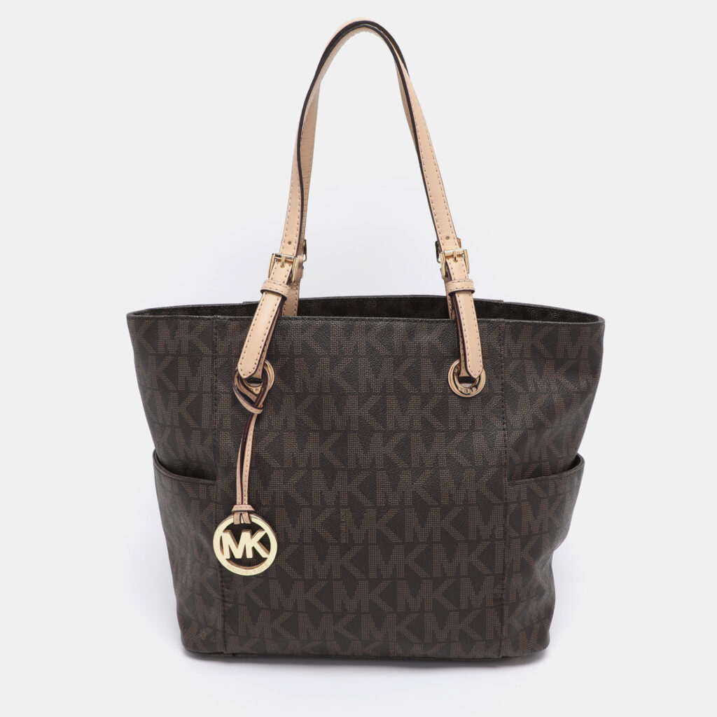 MICHAEL Michael Kors Dark Brown Signature Coated Canvas and Leather Jet Set Tote MICHAEL Michael Kors Dark Brown Signature Coated Canvas and Leather Jet Set Tote