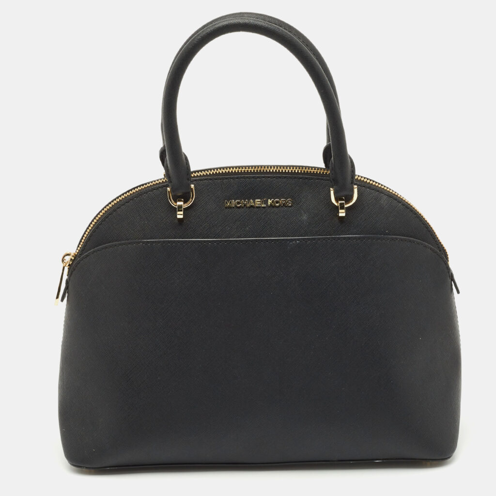 MICHAEL Michael Kors Black Saffiano Leather Large Emmy Dome Satchel MICHAEL Michael Kors Black Saffiano Leather Large Emmy Dome Satchel