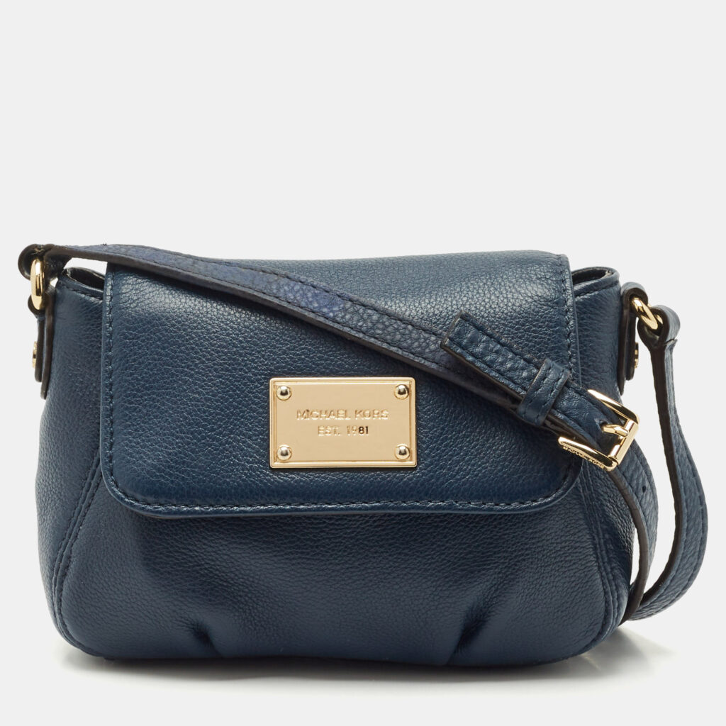 MICHAEL Michael Kors Navy Blue Leather Flap Crossbody Bag MICHAEL Michael Kors Navy Blue Leather Flap Crossbody Bag