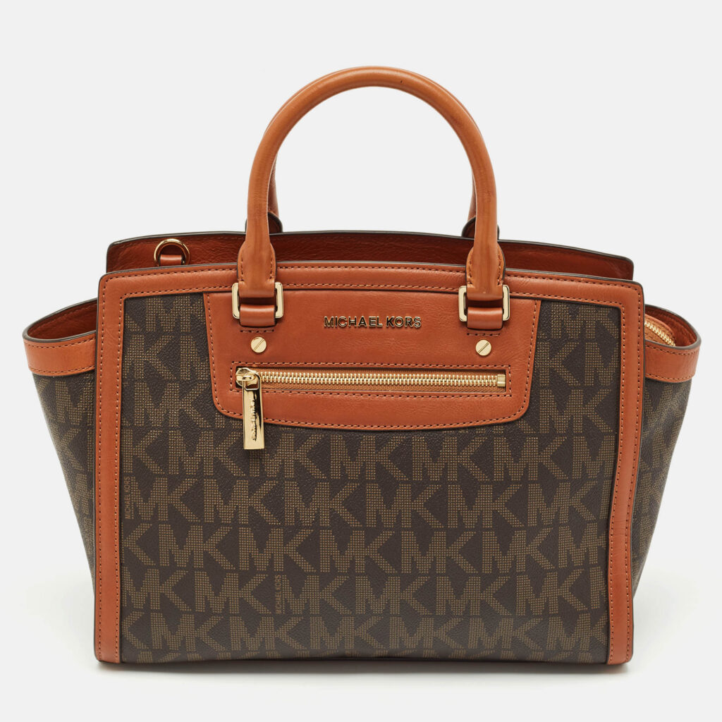 MICHAEL Michael Kors Brown Signature Coated Canvas And Leather Large Selma Tote MICHAEL Michael Kors Brown Signature Coated Canvas And Leather Large Selma Tote