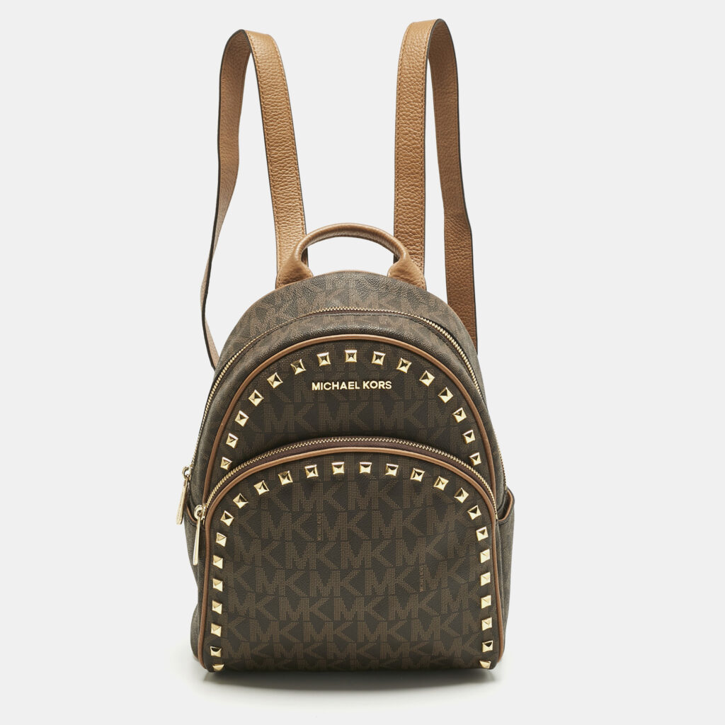 MICHAEL Michael Kors Brown Signature Coated Canvas Studded Abbey Backpack MICHAEL Michael Kors Brown Signature Coated Canvas Studded Abbey Backpack