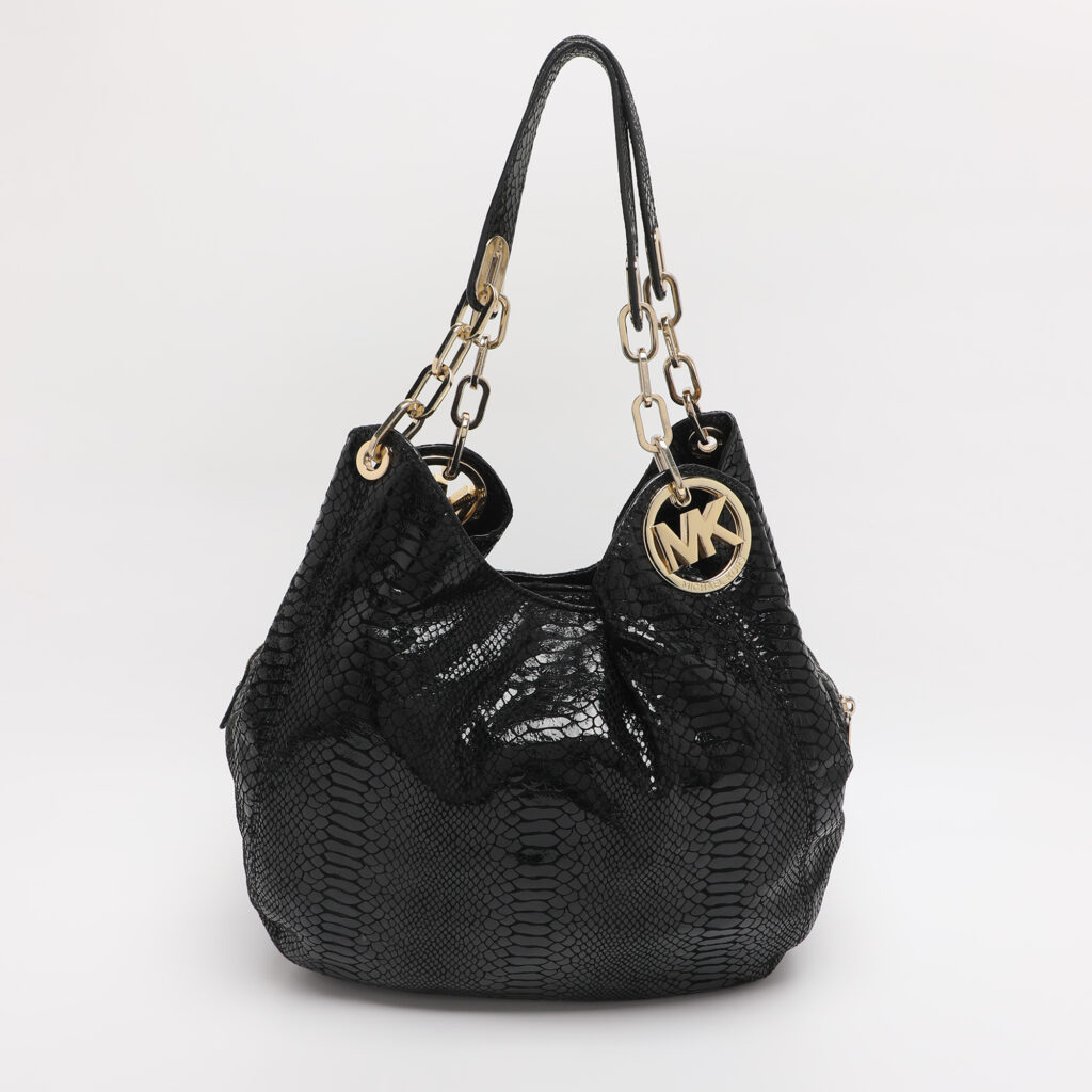 MICHAEL Michael Kors Black Python Effect Leather Fulton Hobo