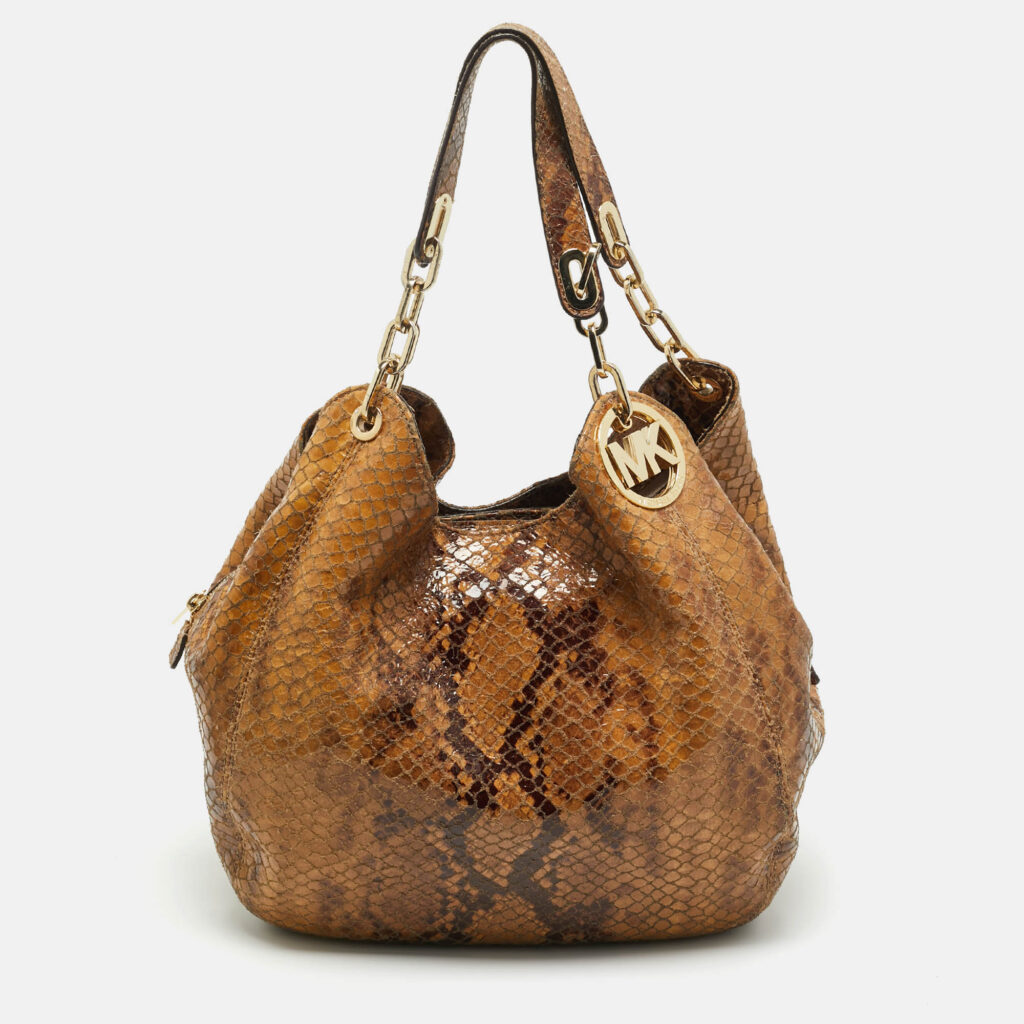 MICHAEL Michael Kors Brown Suede Python Effect Lillie Hobo
