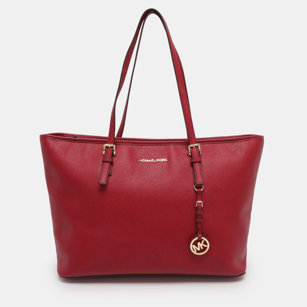 MICHAEL Michael Kors Red Saffiano Leather Large Jet Set Travel Tote