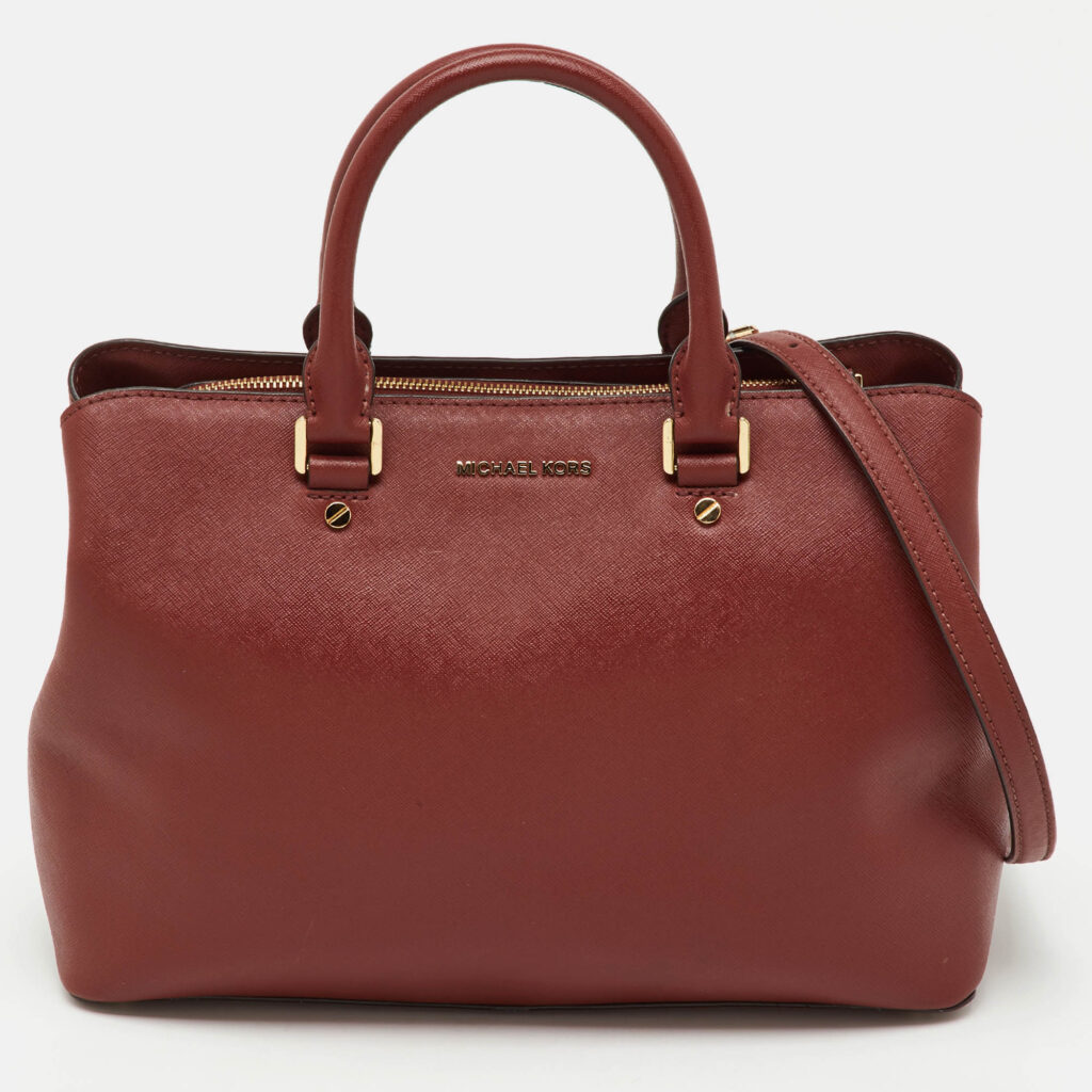 MICHAEL Michael Kors Brown Saffiano Leather Medium Savannah Satchel MICHAEL Michael Kors Brown Saffiano Leather Medium Savannah Satchel