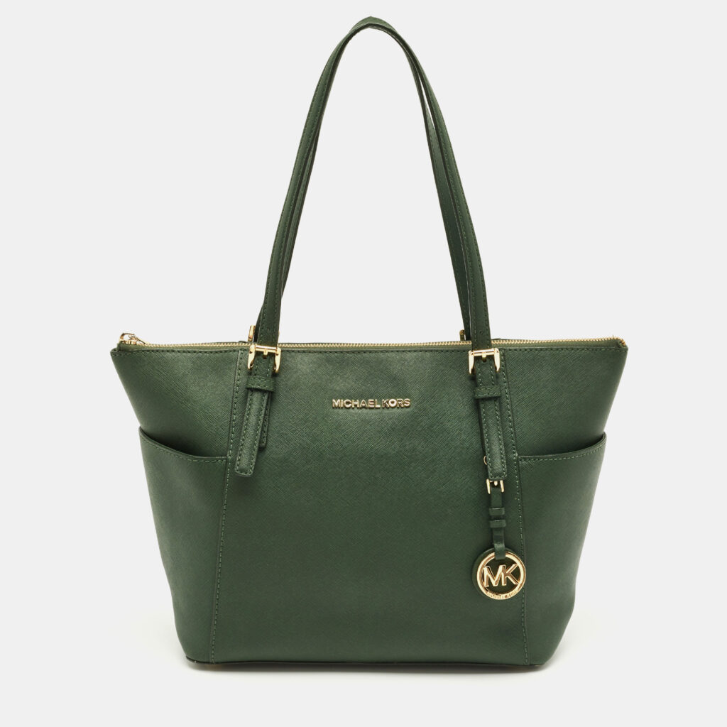 luxury-women-michael-michael-kors-used-handbags-p1247447-005-1.jpg MICHAEL Michael Kors Green Leather Jet Set Top Zip Tote