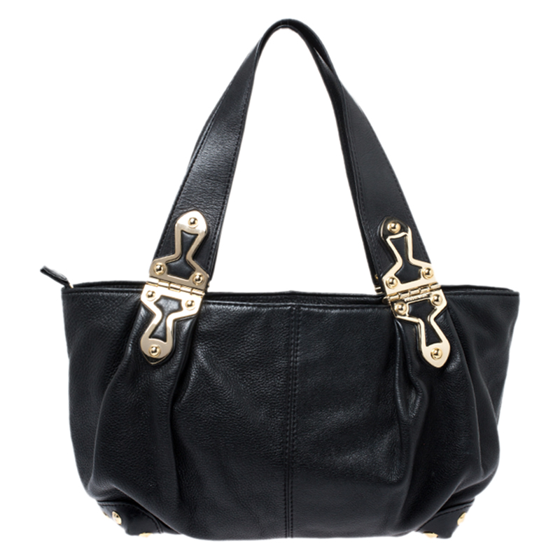 MICHAEL Michael Kors Black Leather Stud Bottom Hobo