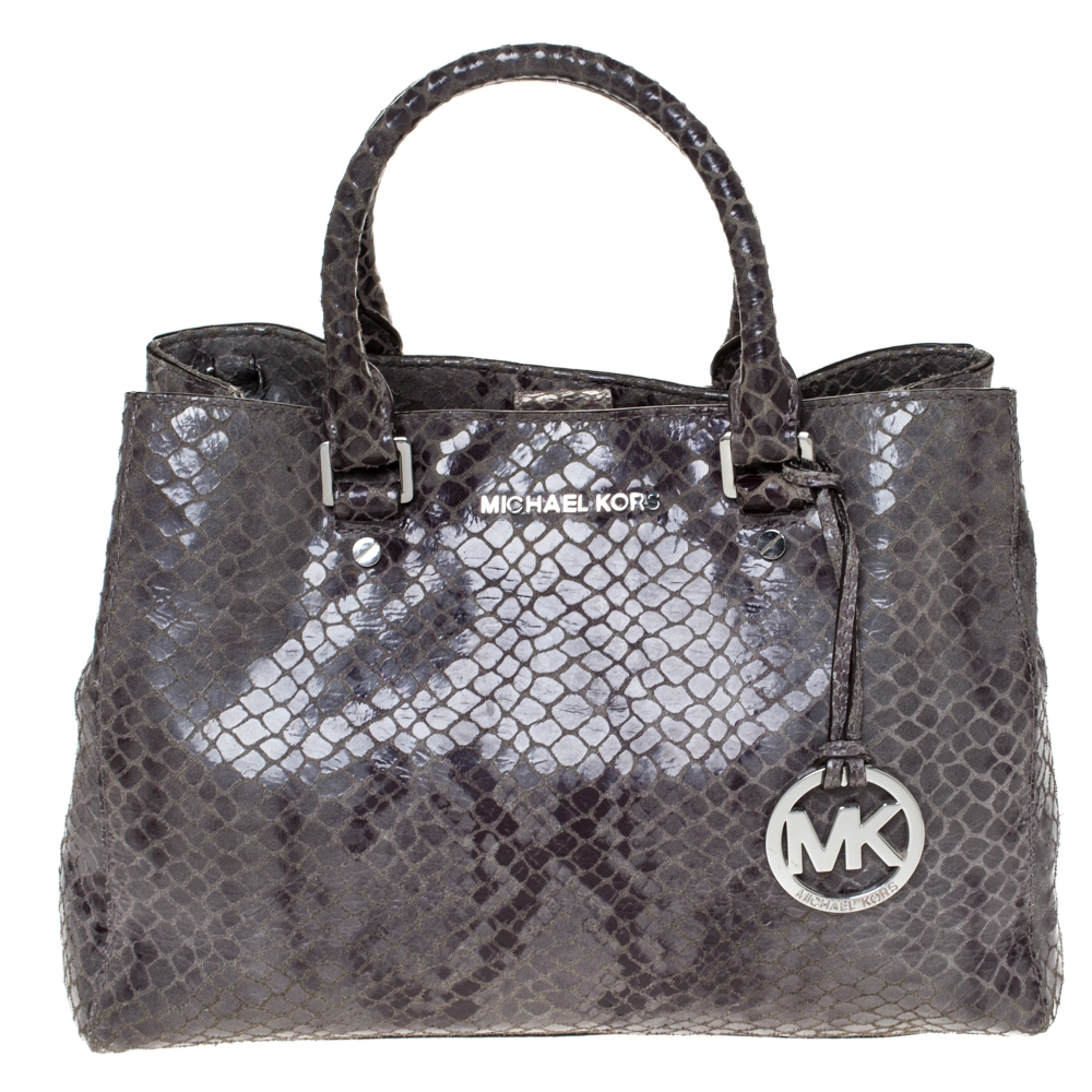 MICHAEL Michael Kors Grey Python Embossed Leather Satchel MICHAEL Michael Kors Grey Python Embossed Leather Satchel